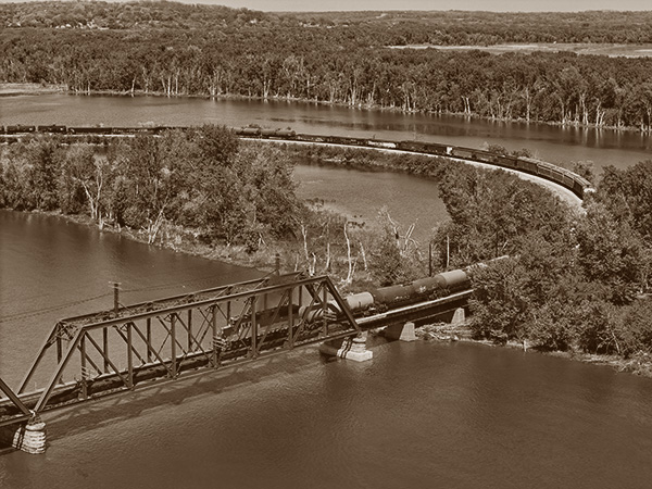 a train going over a trestle bridge