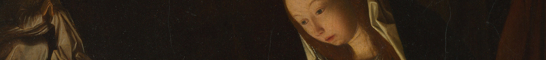 Mary and angels worshipping Jesus lying in a manger