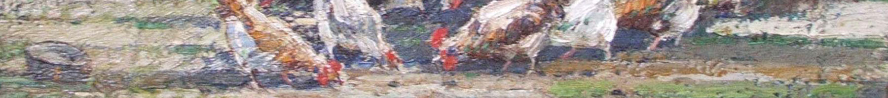 painting of chickens in the woods