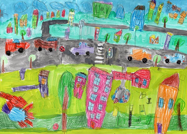 childs illustration of cars on a street