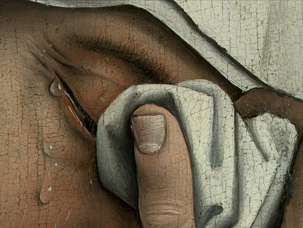 painting of a woman wiping away tears