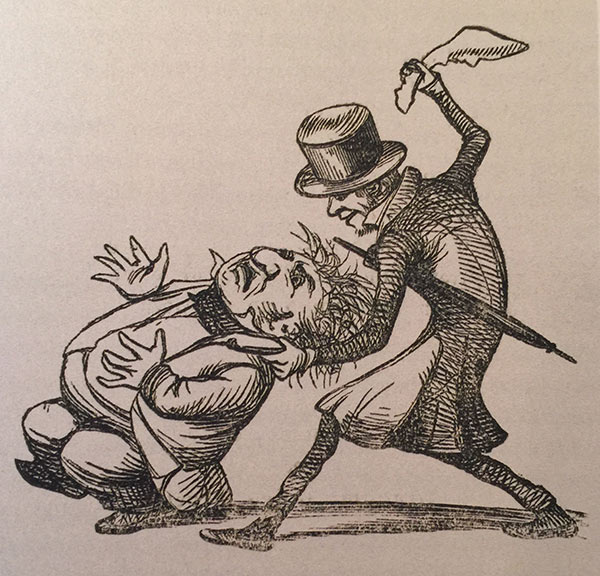 sketch of a man attacking another man