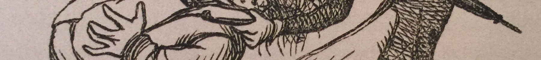 sketch of a man attacking another man