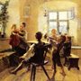 children playing an impromptu concert to a mother and baby