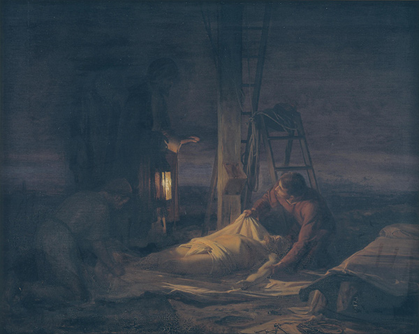 painting of disciples preparing Jesus body for burial
