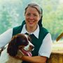 a woman and a dog