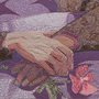 illustration of an old woman holding pink flowers