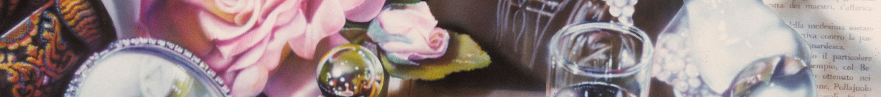 still life of trinkets, flowers and cosmetics