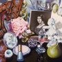 still life of trinkets, flowers and cosmetics