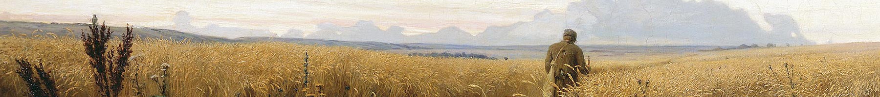 painting of a man walking through a field of rye