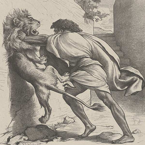 Samson wrestling with a lion