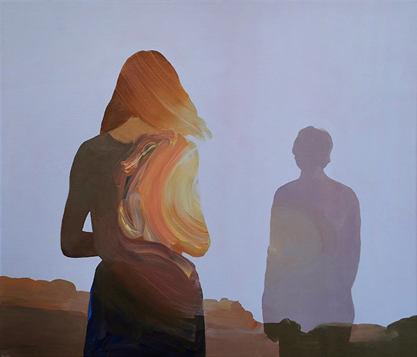 painting of a woman talking to a man