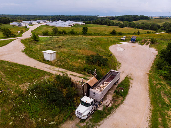a truck at a pig farm