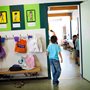 open door to an elementary school classroom