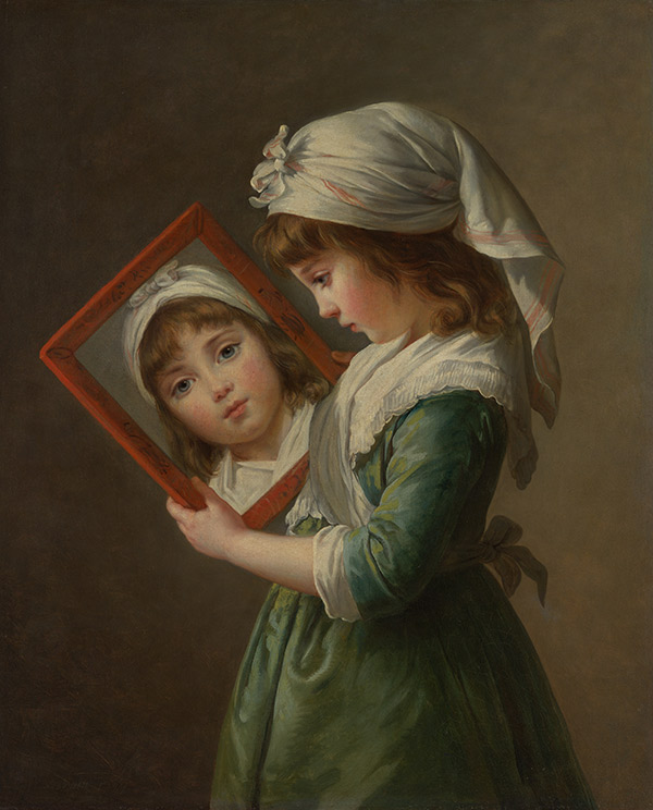 painting of a girl looking in a mirror