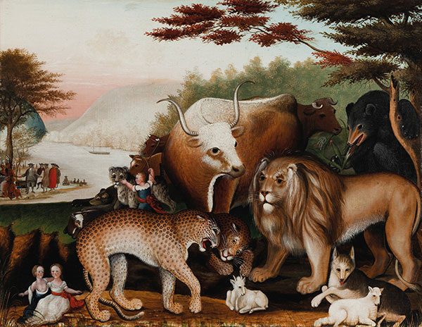painting of children playing with wild animals