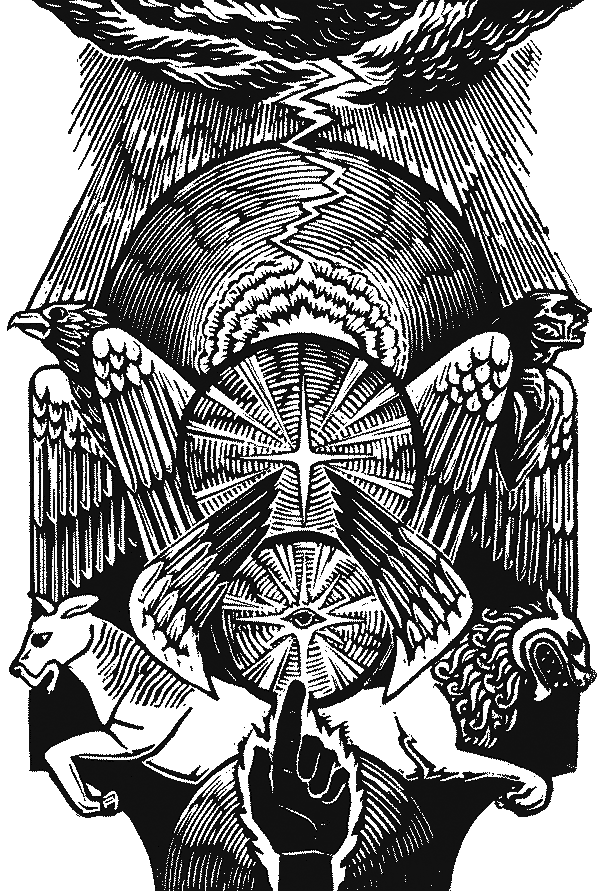woodcut of Ezekial's vision