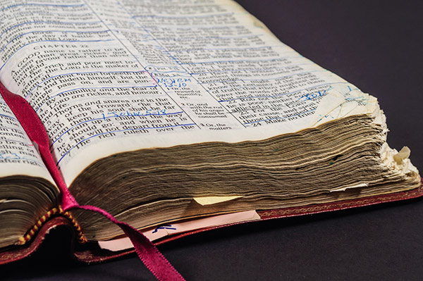 an open Bible lying on a table