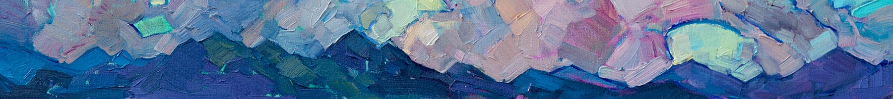 painting of clouds over a mountain range