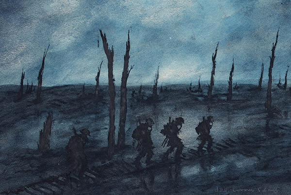 painting of a WW1 battlefield