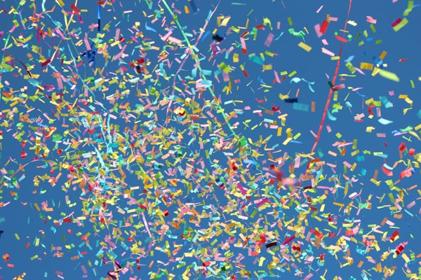 confetti in a blue sky