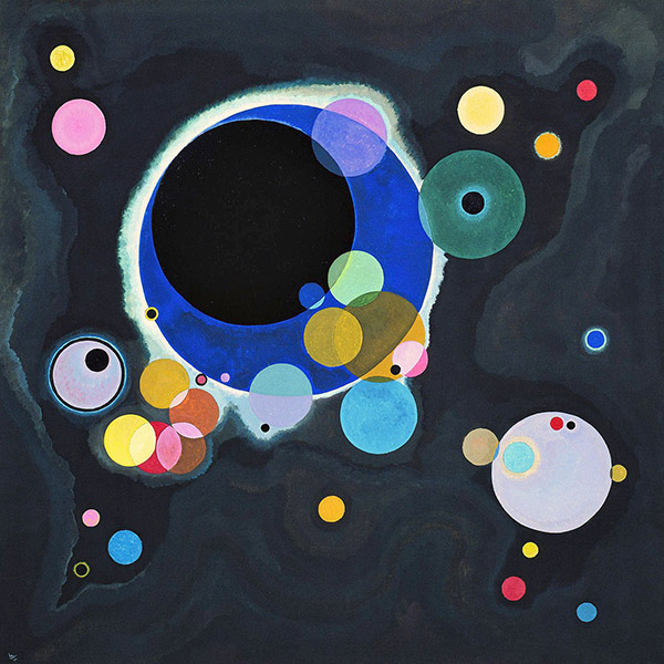 painting of colored circles on a black background