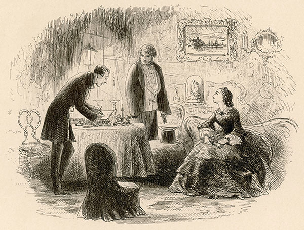 illustration of three people talking in a living room