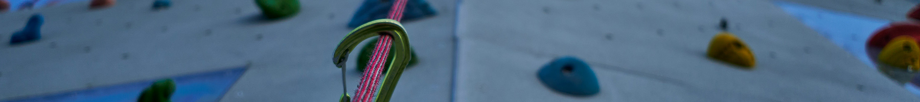 a climbing wall with a rope and caribiner