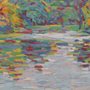 impressionistic painting of a lake in a park