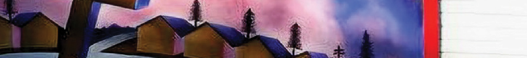 mural of a town and a cross