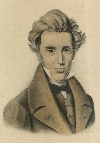 a pencil drawing of Soren Kierkegaard