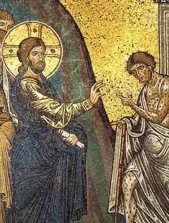 Christ Heals The Leper, a Byzantine mural in the Cathedral of Monreale, Sicily