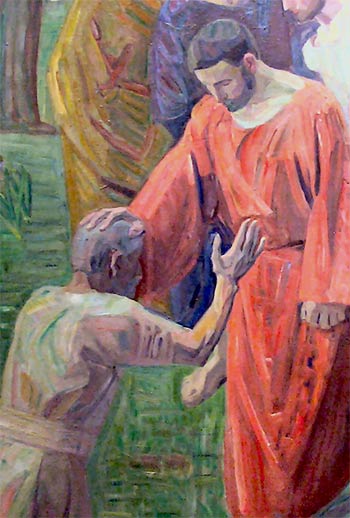 Detail from Niels Larsen Stevns: Helbredelsen af den spedalske (Healing of the Leper) 1913