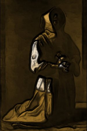 painting of kneeling monk