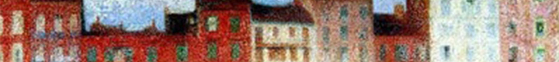 impressionist painting by Henri Martin of a row of houses