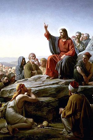 An artist's depiction of the Sermon on the Mount.