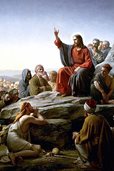 An artist's depiction of the Sermon on the Mount.