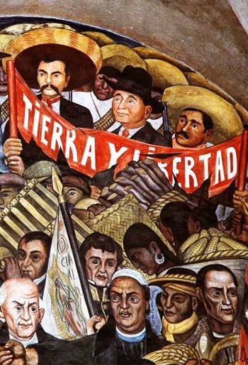 Sector del mural por Diego Rivera en la escalinata de Palacio Nacional referente a la lucha de Independencia.