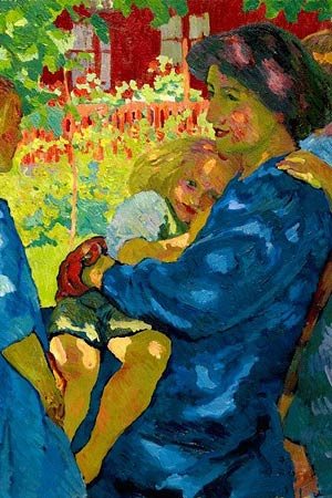 Detail from Giovanni Giacometti’s painting, Under the elder tree, depicting a woman surrounded by children.