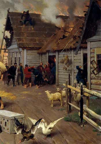 Detail from Nikolai Dmitriev-Orenburgsky, The Fire in the village