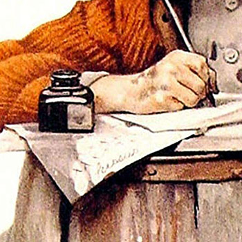 detail of the painting Little boy writing a letter Norman Rockwell