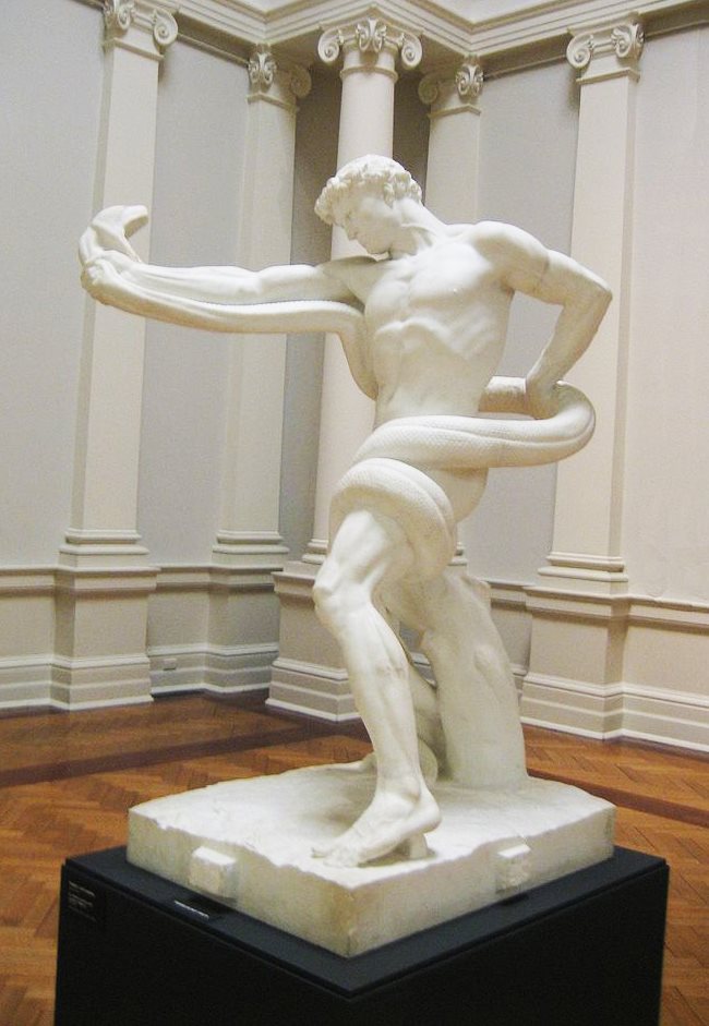 An athlete wrestling with a python, Sculpture by Frederic, Lord Leighton, 1888-1891