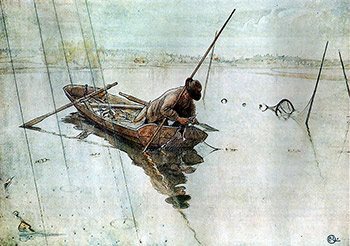 painting of Fishing by Carl Larsson