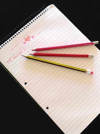 Lined paper and pencils