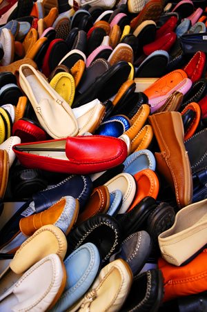 A pile of colorful shoes