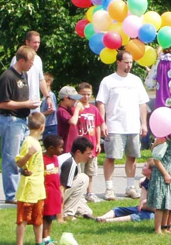 Children and adults play games