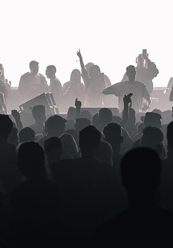 black and white image of a crowd of people