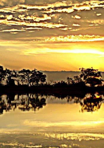 Golden sunset over river in Argentina