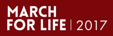The words March for Life in white on a red background.