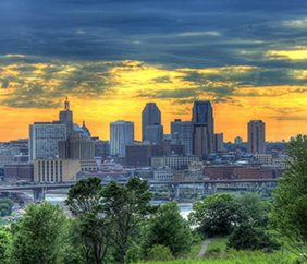 photograph of golden sunset over St Paul, Minnesota